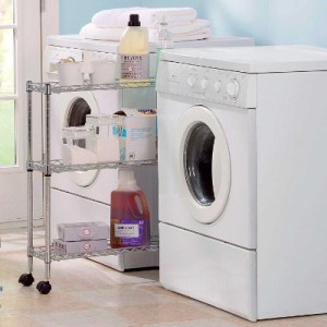 Keep supplies off the top of the machines. This handy cart slides right between the washer and dryer.